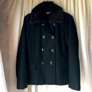 Gap Wool Pea Coat with Detachable Faux Fur Collar
